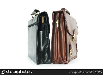 Two leather briefcases isolated on the white