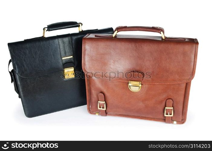 Two leather briefcases isolated on the white