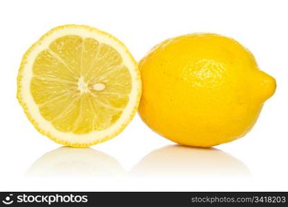 two lemons with reflection on white background