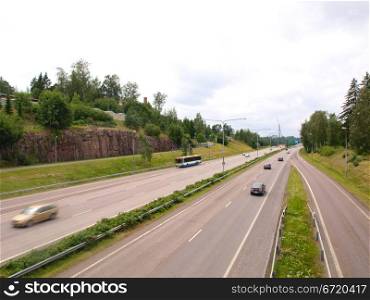 Two line, wide road with curve, highway
