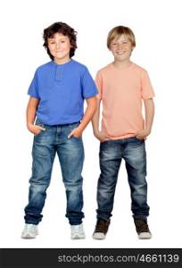Two little boys isolated on a white background