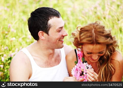 two lovers on grass field