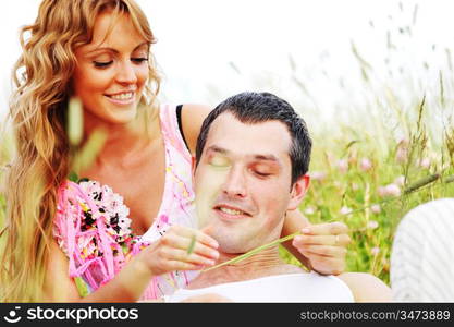 two lovers on grass field