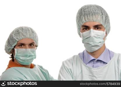 two male young doctors a over white background