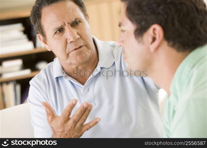 Two men in living room talking
