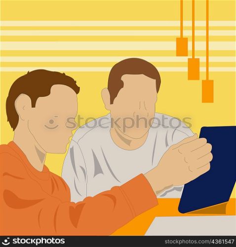 Two men looking at a file