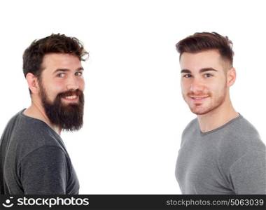 Two men with beard isolated on a white backgroung