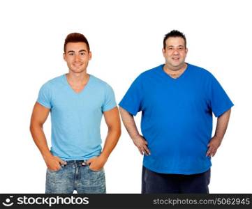 Two men with different complexion isolated on a white background