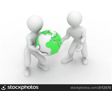 Two men with earth. 3d