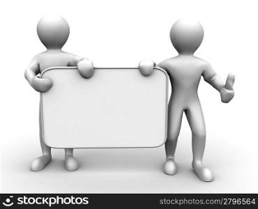 Two men with empty board. 3d