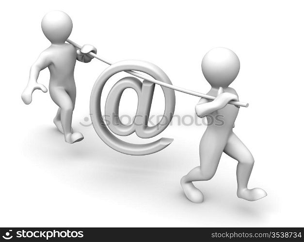 Two men with symbol for mail. 3d