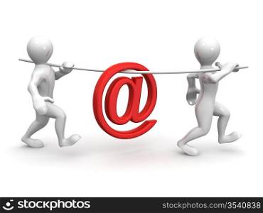 Two men with symbol for mail. 3d
