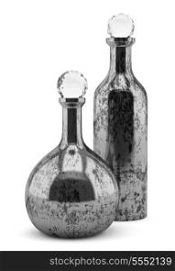 two metallic bottles isolated on white background