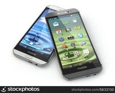 Two mobile phones on white isolated background. 3d