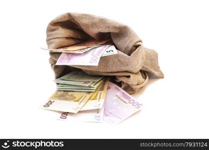 Two Money bags with euro isolated on white background