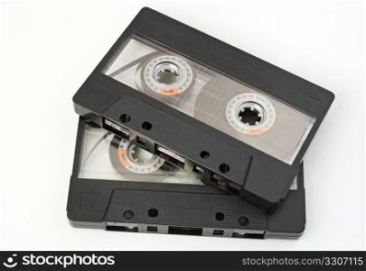 Two music tapes isolated on white background