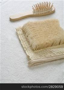 two objects on white towel
