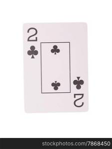 Two of clubs playing card, isolated on white background