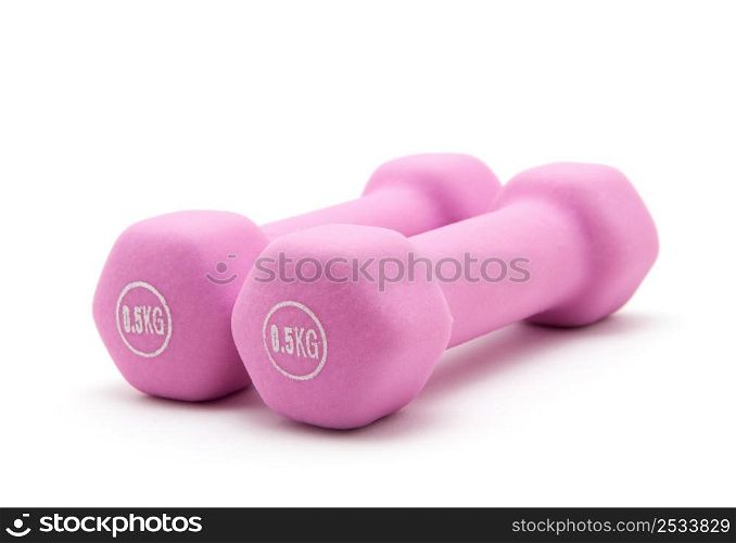 Two of Pink dumbbells Isolated on white background.