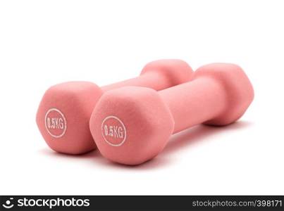Two of red dumbbells Isolated on white background.