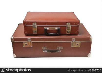 two old suitcase isolated on white background