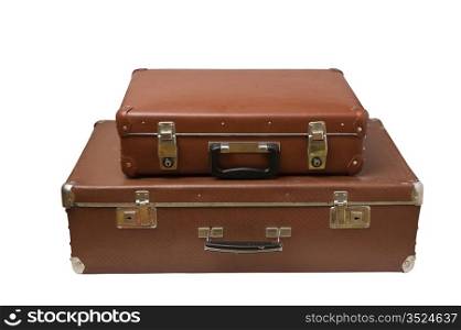 two old suitcase isolated on white background