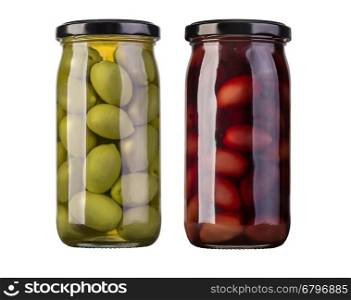 two olives bottles on a white background in bottle