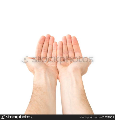 Two open hands giving something isolated on white background