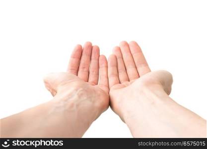 Two open hands giving something isolated on white background