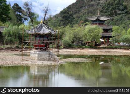 Two pagodas in Black Dragon park in Lijiang, China