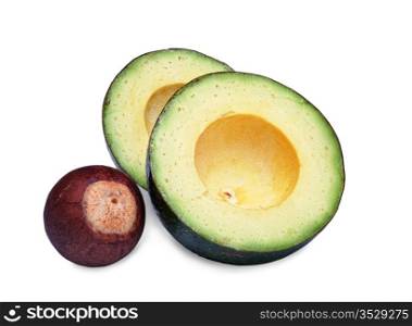 two part of avocado with seed isolated on white background