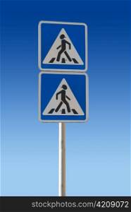 Two pedestrian Sign on a blue background