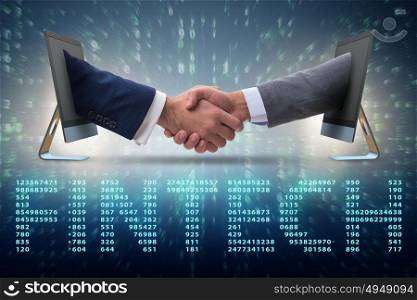 Two people handshaking in financial tecnology fintech concept