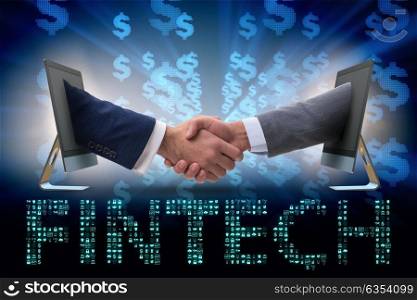 Two people handshaking in financial tecnology fintech concept