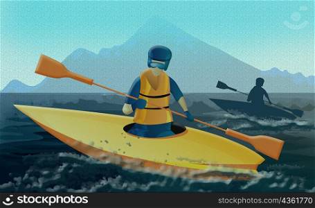 Two people kayaking in the sea