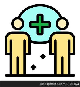 Two people medical cross icon. Outline two people medical cross vector icon color flat isolated. Two people medical cross icon color outline vector