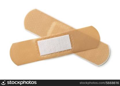 Two pieces of adhesive bandage isolated on white