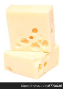 two pieces of cheese on white background