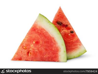 Two pieces of ripe watermelon each other isolated on white background