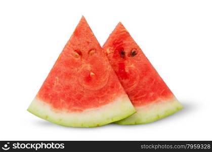 Two pieces of watermelon near isolated on white background