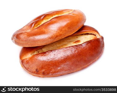 two pies with curds filling isolated on white