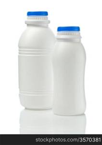 two plastical white bottle of yogurt