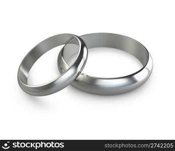 Two platinum wedding rings isolated on white background