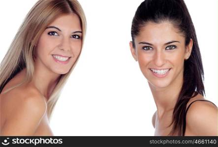 Two pretty girls isolated on a white background