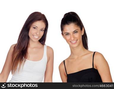 Two pretty girls isolated on a white background