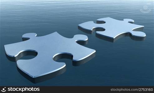 Two puzzles on a water surface. 3D image