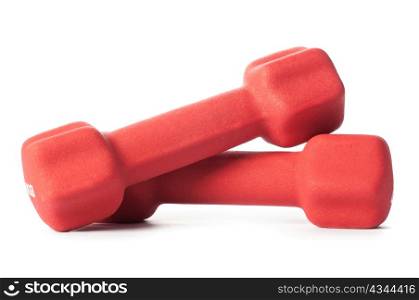 two red barbells isolated on white background