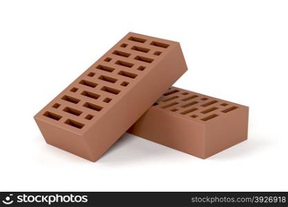 Two red clay bricks on white background