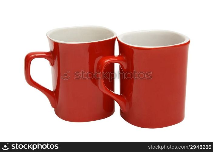 Two red cups on a white background