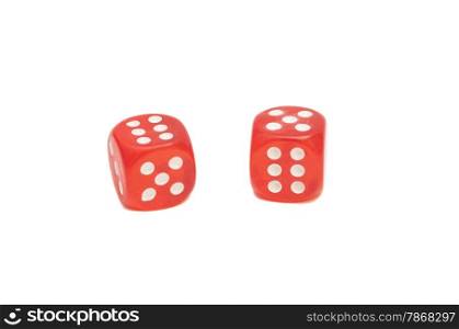 Two red dice isolated on white